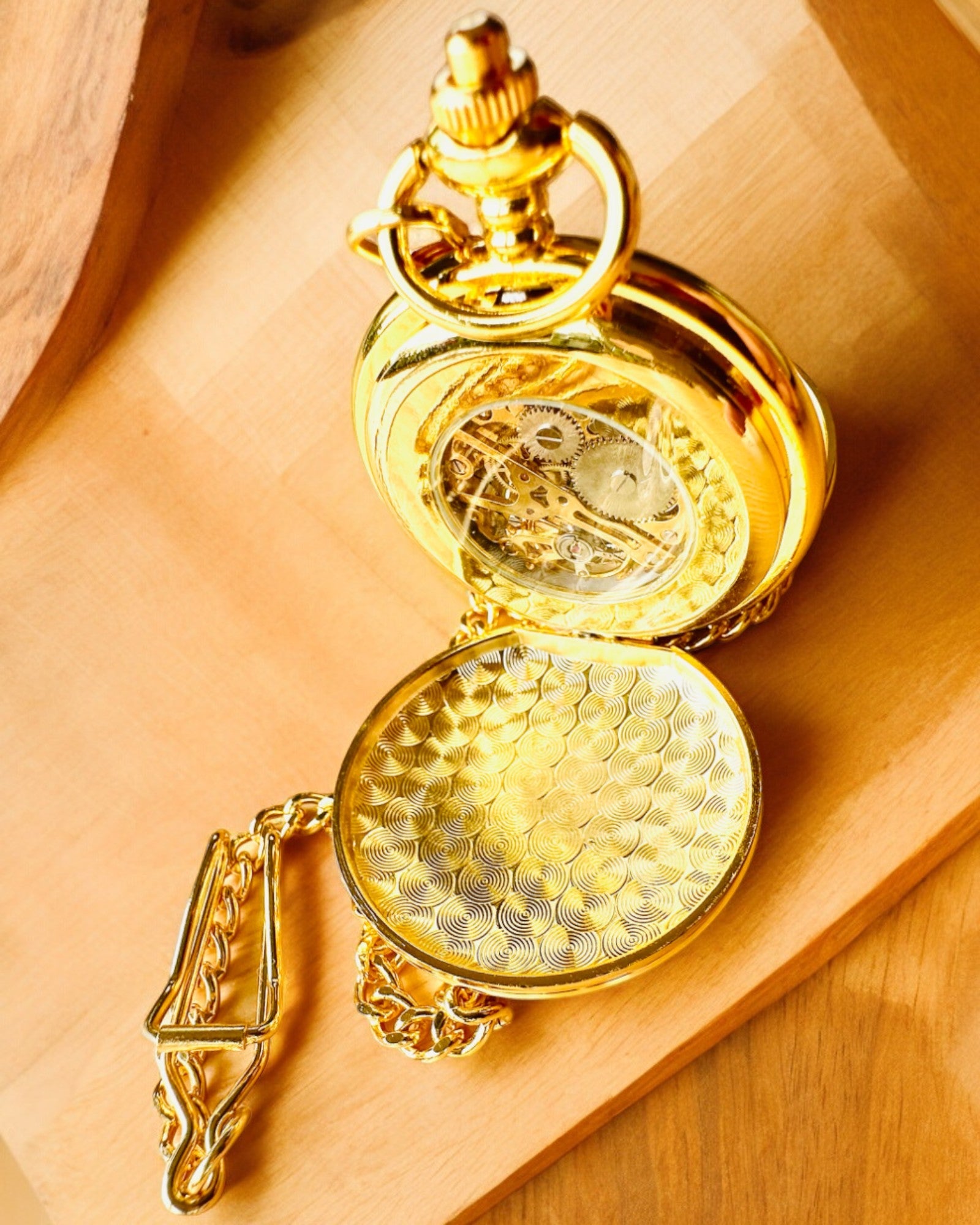 Taschenuhr Grand Elegance mit doppeltem Deckel, manuell, goldfarben, mit Gravur als Geschenk