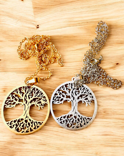 Collana "Albero della Vita" in Acciaio Inossidabile - personalizzazione con incisione, 2 varianti di colore