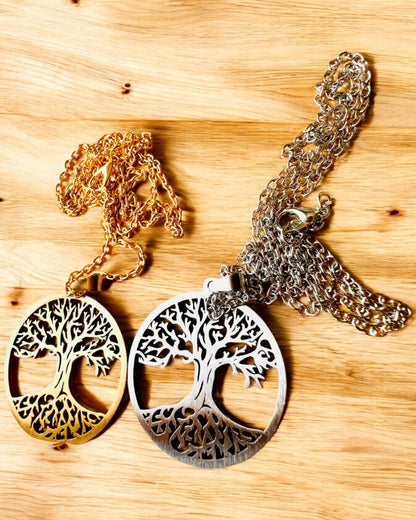 "Tree of Life" Necklace in Stainless Steel - personalized engraving, 2 color variants