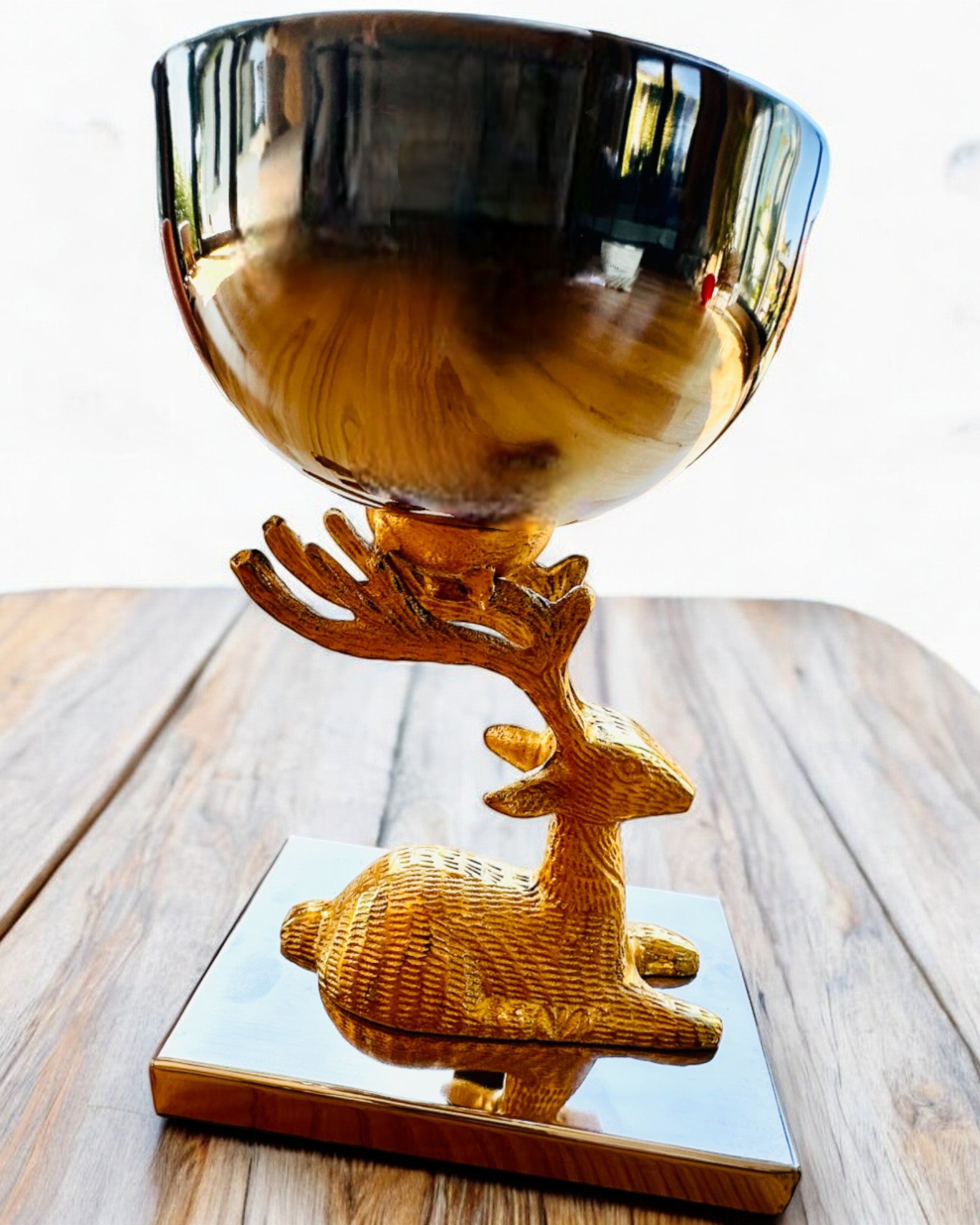 Decorative bowl "Deer Trophy" – Handicraft from India, personalization with engraving