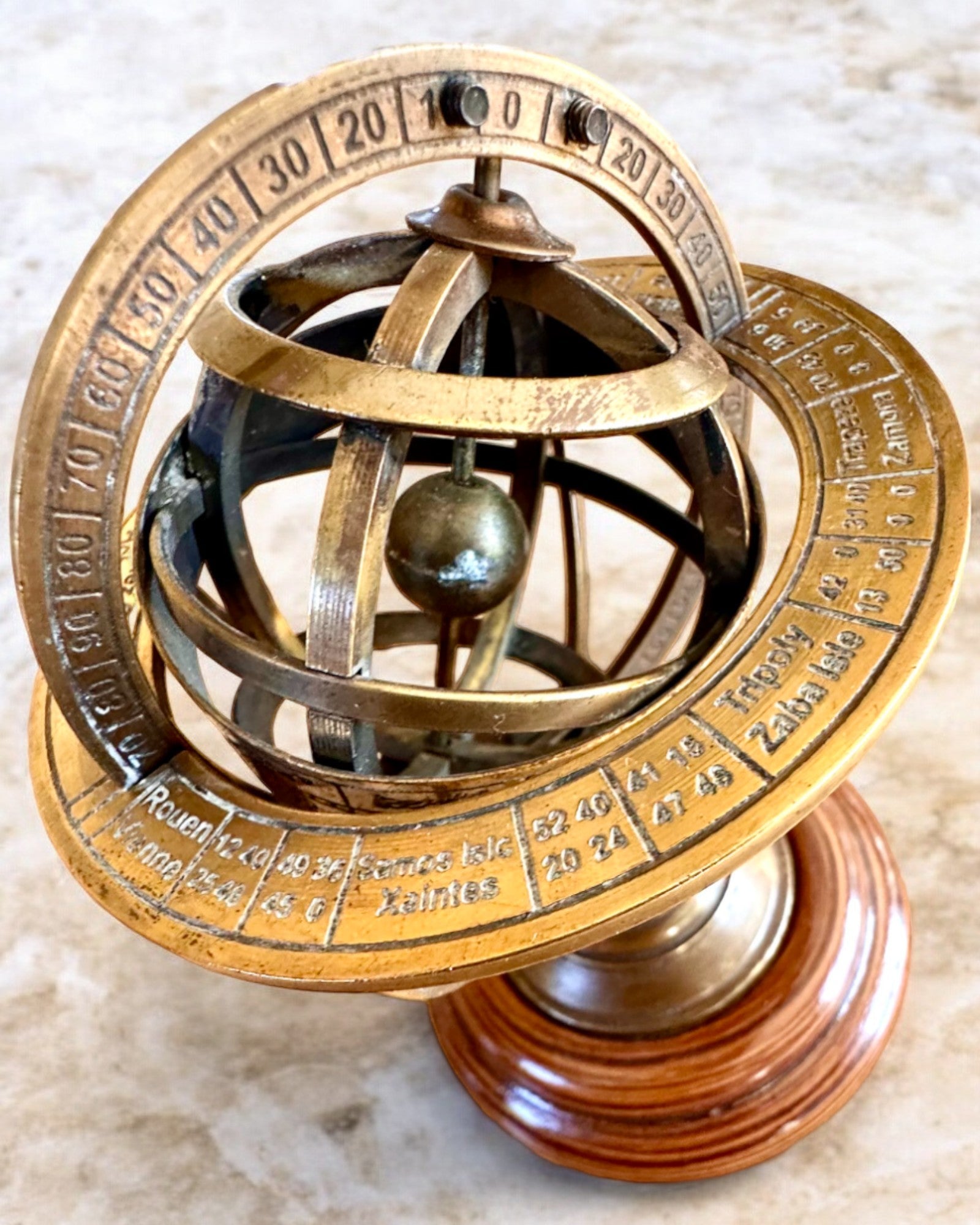 Brass Armilla "AstroGlobe" 13 cm in height, Handcrafted with Engraving Option, office decoration