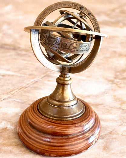 Brass Armilla "AstroGlobe" 13 cm in height, Handcrafted with Engraving Option, office decoration