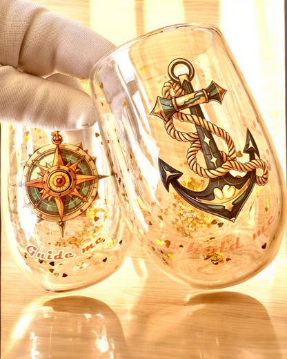 Bicchieri "Nautical Dreams" con doppie pareti e petali d'oro - set da 2 pezzi, capacità 300 ml, possibilità di personalizzazione con incisione.