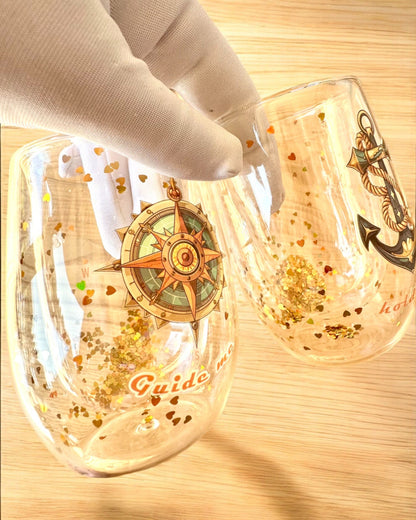 Verres "Nautical Dreams" à double paroi et flocons d'or - ensemble de 2 pièces, capacité de 300 ml, possibilité de personnalisation par gravure.