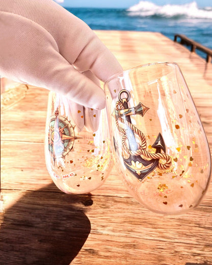 Verres "Nautical Dreams" à double paroi et flocons d'or - ensemble de 2 pièces, capacité de 300 ml, possibilité de personnalisation par gravure.