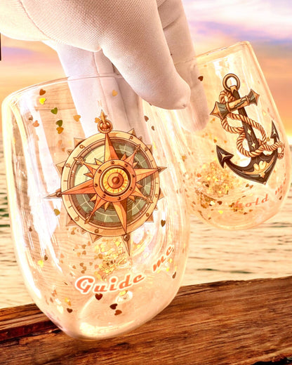 Verres "Nautical Dreams" à double paroi et flocons d'or - ensemble de 2 pièces, capacité de 300 ml, possibilité de personnalisation par gravure.