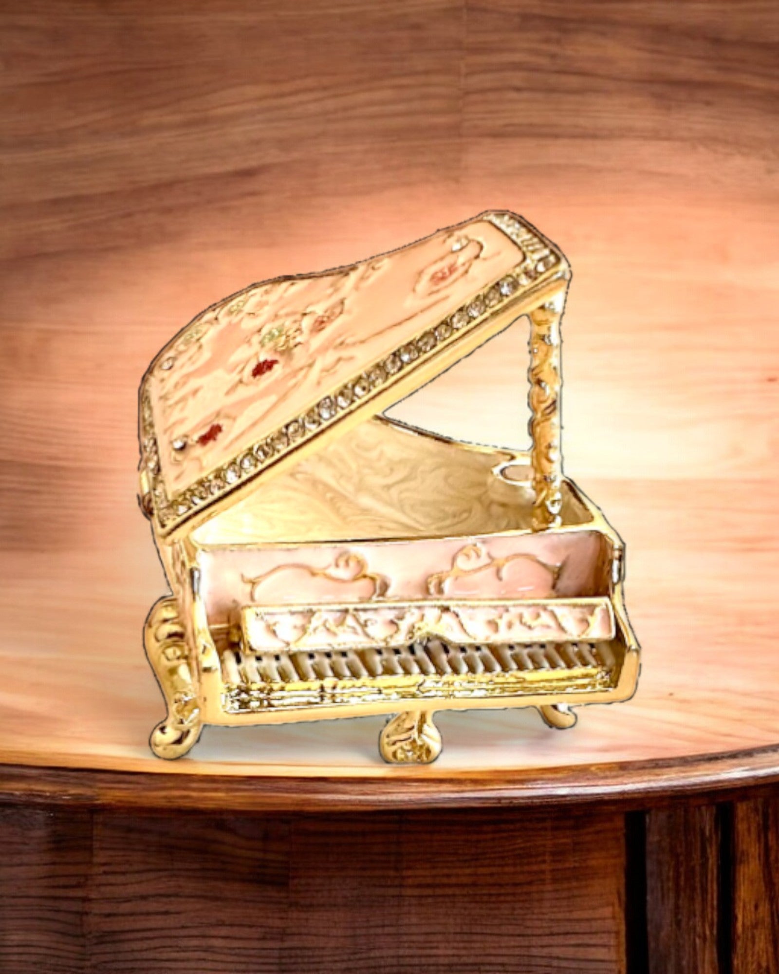 Elegante scatola per gioielli "Mini Pianoforte - rose classiche" - con opzione di incisione per regalo