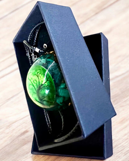 "Amuleto di Malachite della Vita" - collana con possibilità di personalizzazione con incisione per un regalo