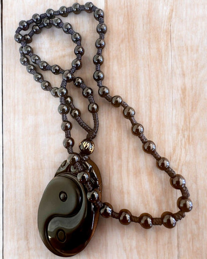 Amuleto Obsidian Yin Yang con Incisione - Armonia e Protezione, personalizzazione con incisione per regalo