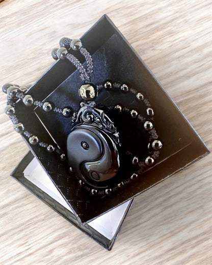 Amuleto Obsidian Yin Yang con Incisione - Armonia e Protezione, personalizzazione con incisione per regalo