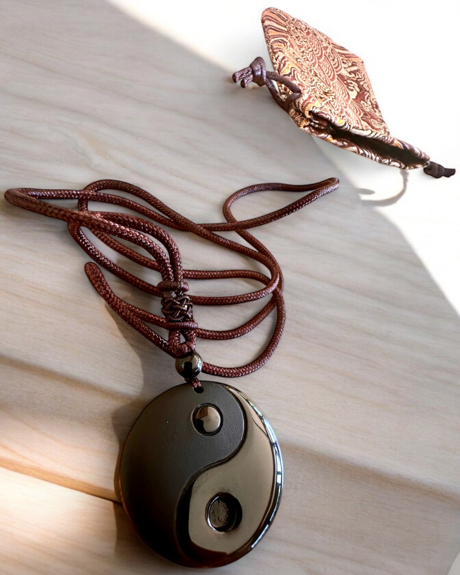 Boho Necklace with Yin Yang Tai Chi Obsidian, personalization option with engraving for a gift