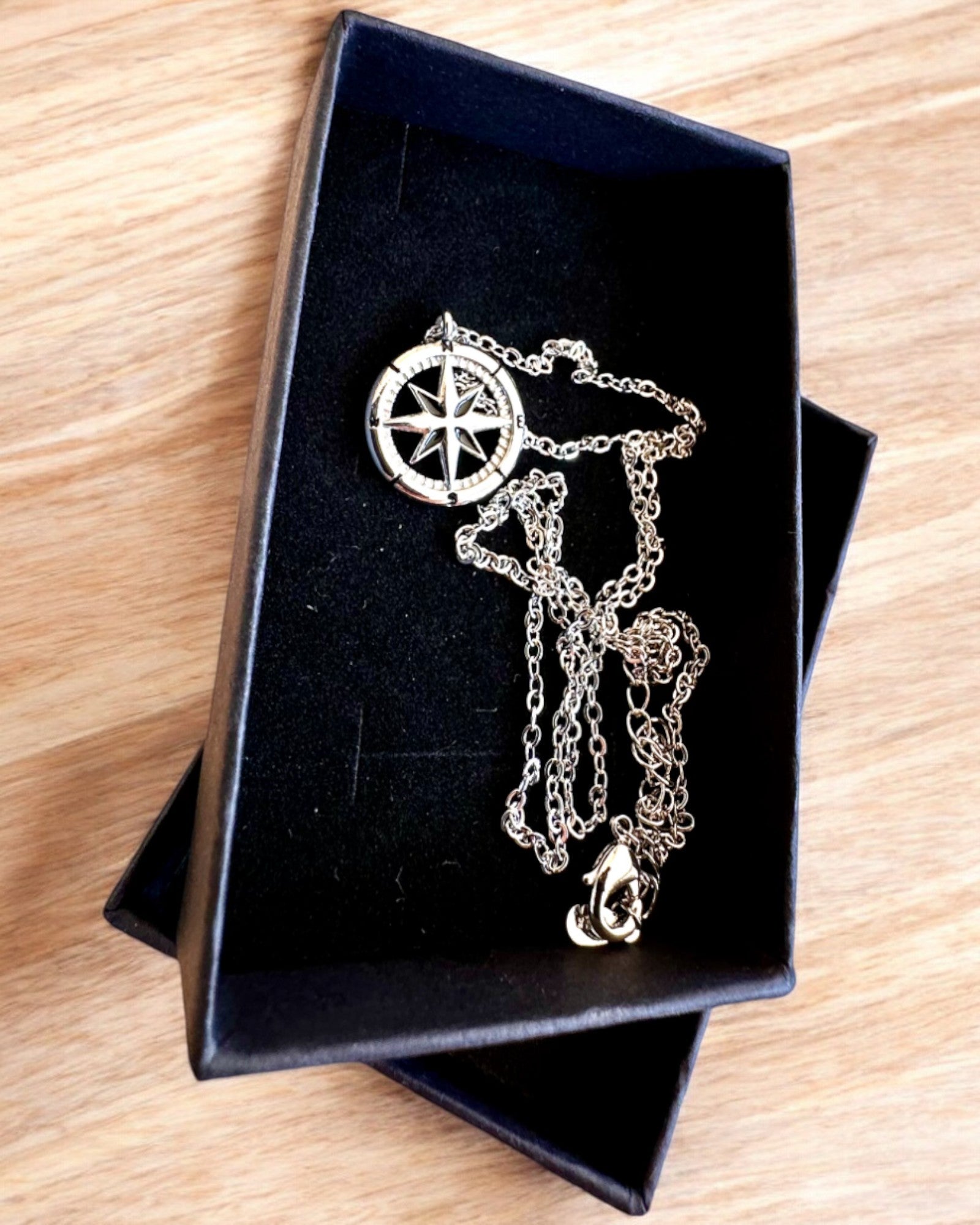 Silver Necklace with a Small Symbol - Compass "Traveler", personalization option with engraving for a gift