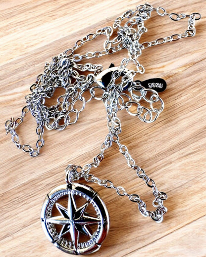 Silver Necklace with a Small Symbol - Compass "Traveler", personalization option with engraving for a gift