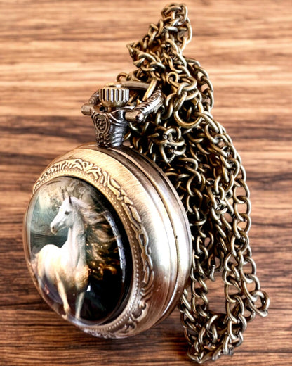 Unicorn Elegance pocket watch with chain, unicorn motif, custom engraving free of charge