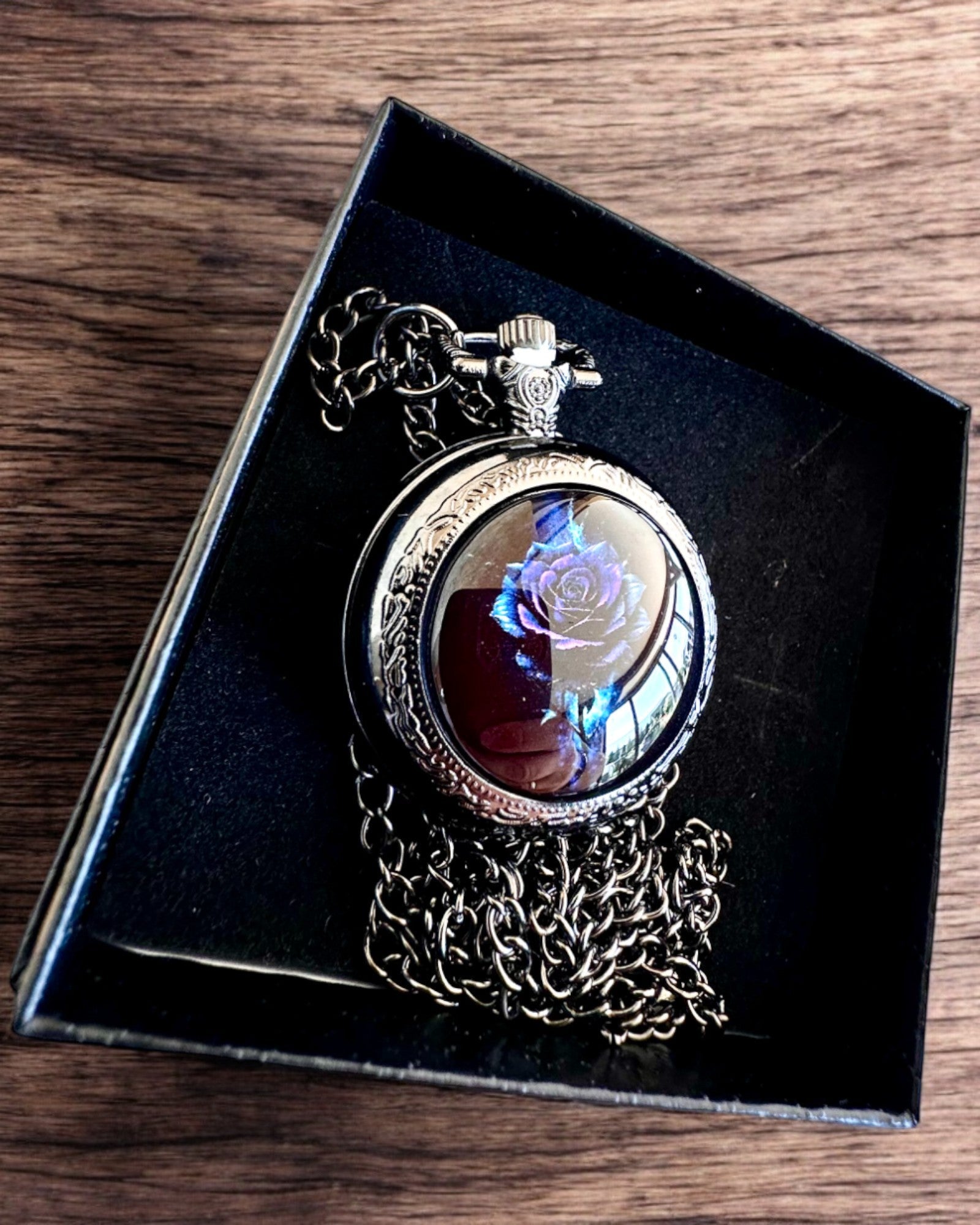 Pocket watch "Rose of Darkness" - stainless steel, with engraving option for a gift