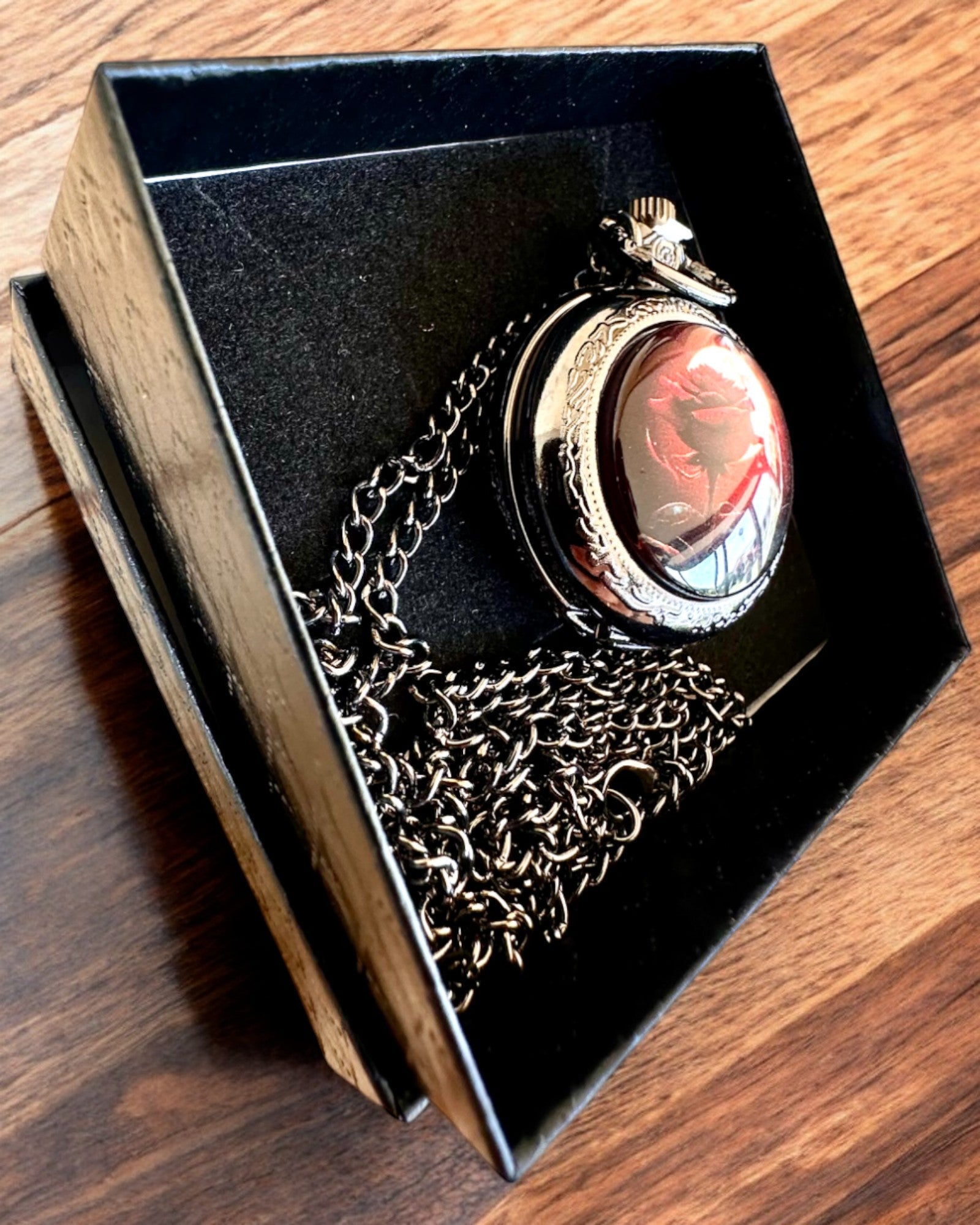 Pocket Watch "Night Rose", customizable engraving option for a gift