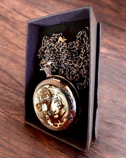 Pocket watch "Tiger Elegance" made of stainless steel with engraving option for a gift