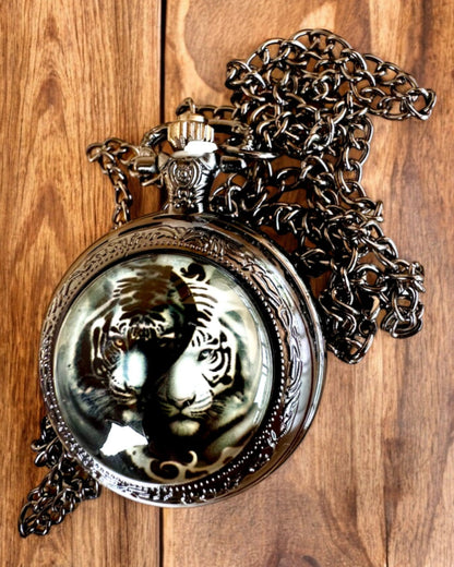 Pocket watch "Tiger Elegance" made of stainless steel with engraving option for a gift