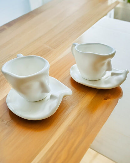 Elegant Ceramic Cups "Maska" – Set of 2 pcs. - personalization option with engraving for a gift