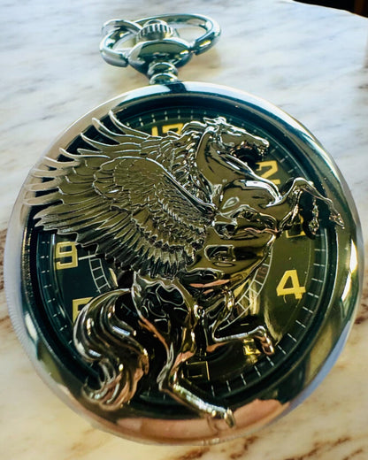 Montre de Poche "Equus Tempus" - Noire avec Motif de Cheval, possibilité de personnalisation par gravure - cadran noir