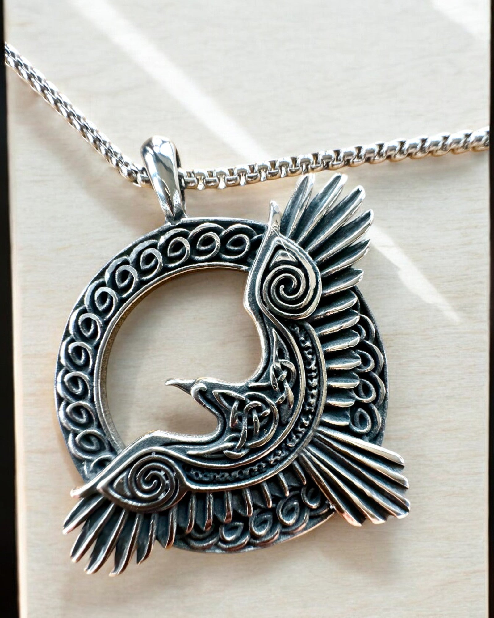 Amulet of the Steel Falcon - Engraved Necklace, inspired by Celtic art, for a gift