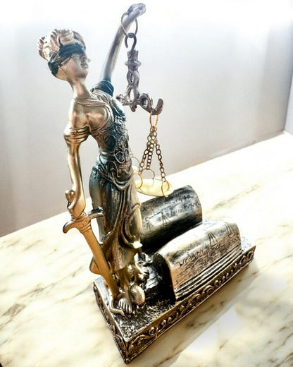 Statue "Justicia 2" - Göttin der Gerechtigkeit – Künstlerische Dekoration für das Regal, Handwerk aus Harz, Personalisierung mit Gravur