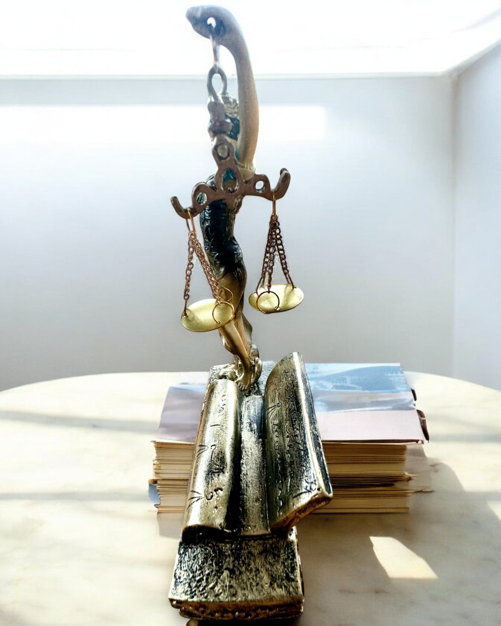 Statuette "Justicia 2" - Déesse de la Justice – Décoration Artistique pour Étagère, Artisanat en Résine, personnalisation par gravure