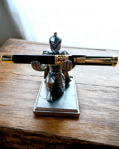 Knight's Stand for a phone or pen, with the possibility of personalization through engraving for a gift.