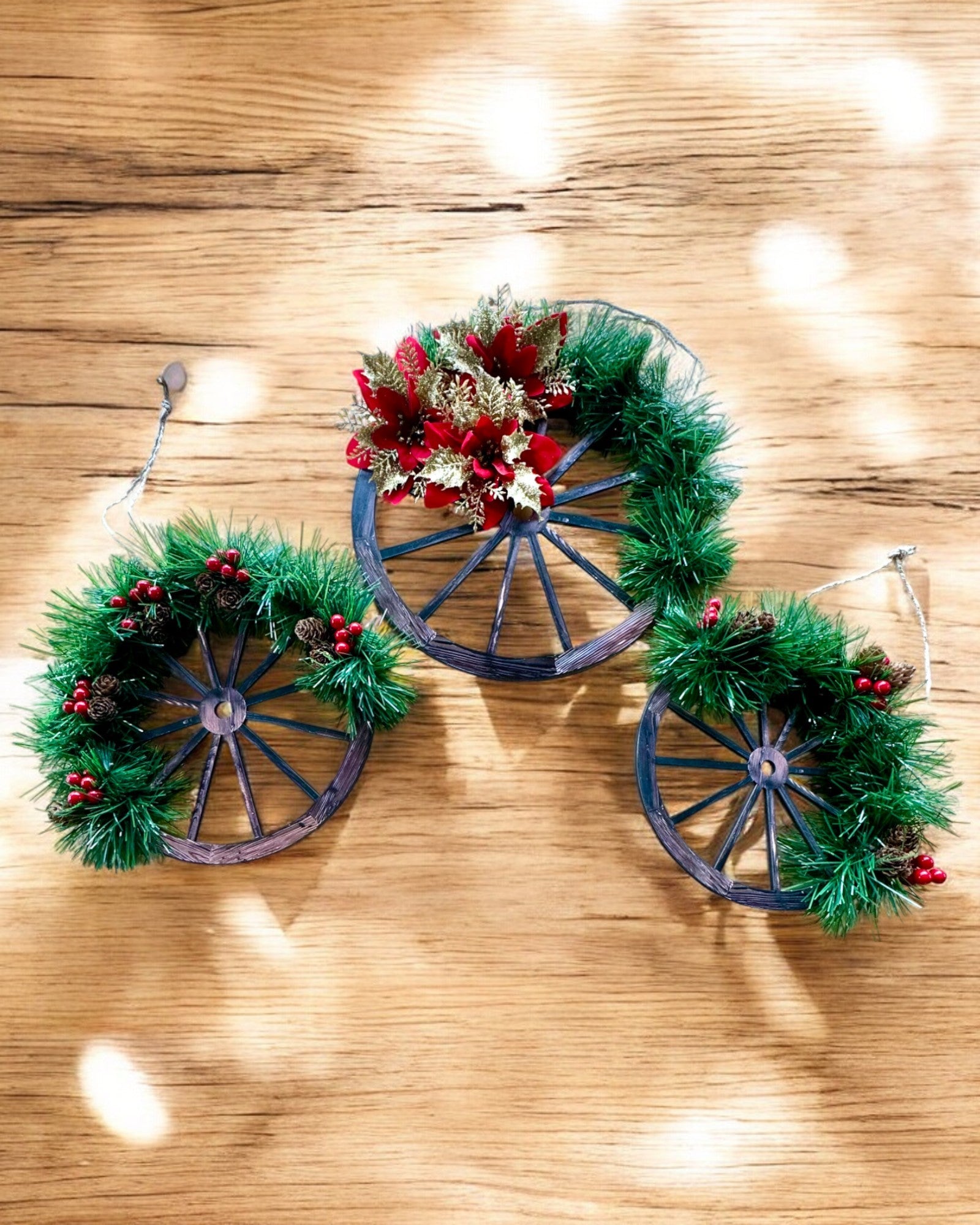 Ensemble Décoratif de 3 Roues de Noël "Étoile Joyeuse" - possibilité de personnalisation par gravure pour un cadeau