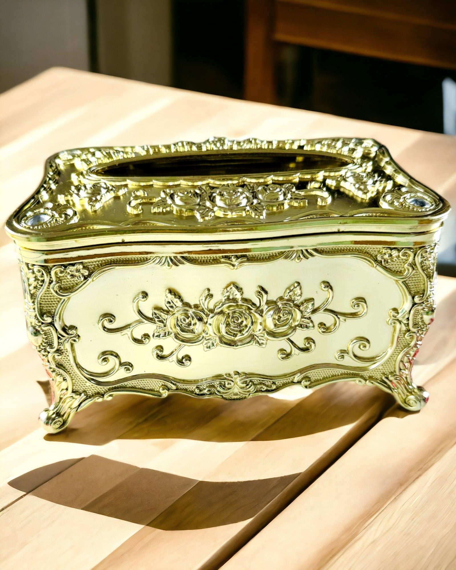 Elegant Tissue Box with Embossed Flowers - Napkin Holder