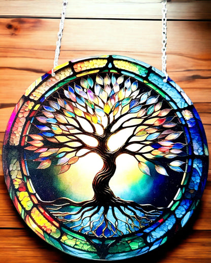 Prismatic Sun Pendant 'Tree of Life' - Colorful Window Decoration