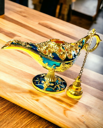 Small Handmade Aladdin Lamp - Metal Artistic Handicraft for Home Decoration, engraving