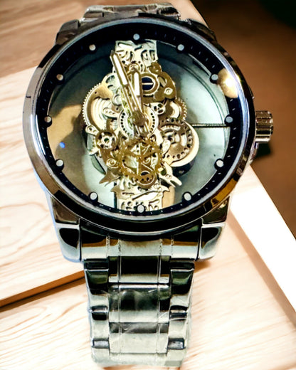 Elegant Men's Quartz Watch - Transparent Mechanism and Sporty Elegance