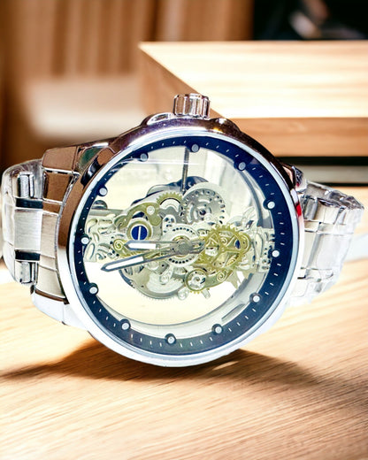 Montre Homme Élégante à Quartz - Mécanisme Transparent et Élégance Sportive