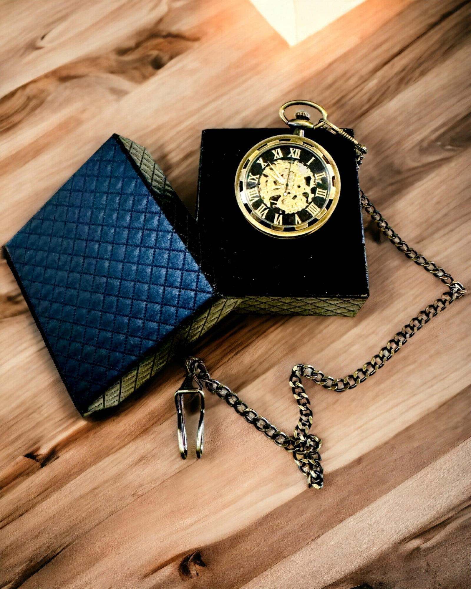 Retro Pocket Watch – Mechanical, Shredded Gold Color with Black, Luxury, Waterproof, Semi-Automatic, personalization with engraving