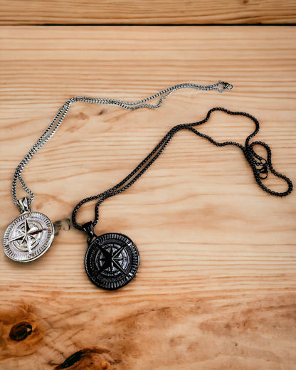 Compass Necklace – Forged Stainless Steel Jewelry for Men and Women in Two Colors, with Engraving