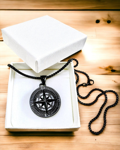 Compass Necklace – Forged Stainless Steel Jewelry for Men and Women in Two Colors, with Engraving