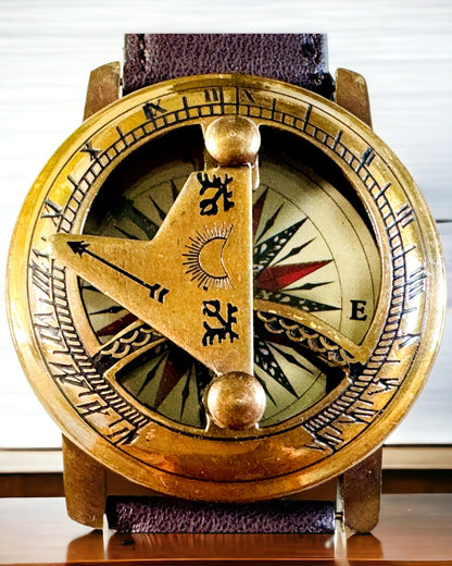 Montre Solaire avec Compas - Fait Main, Artisanat Authentique, possibilité de gravure