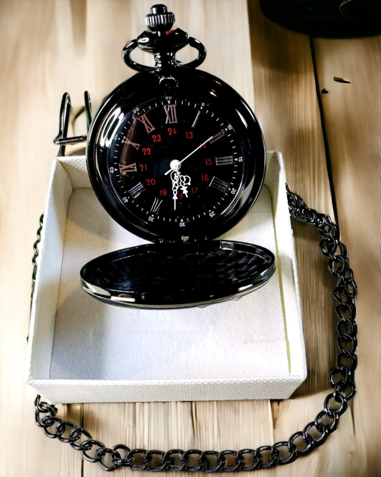 Black pocket watch "Elegance of Time" with personalization option