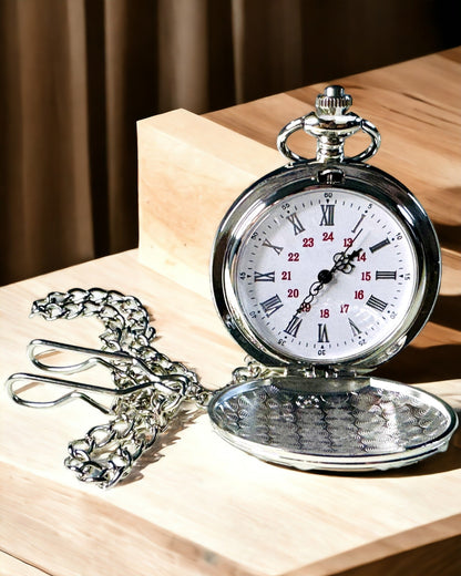 Silver Pocket Watch with Quartz Movement and Engraving Option