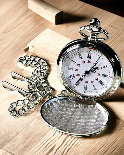 Silver Pocket Watch with Quartz Movement and Engraving Option