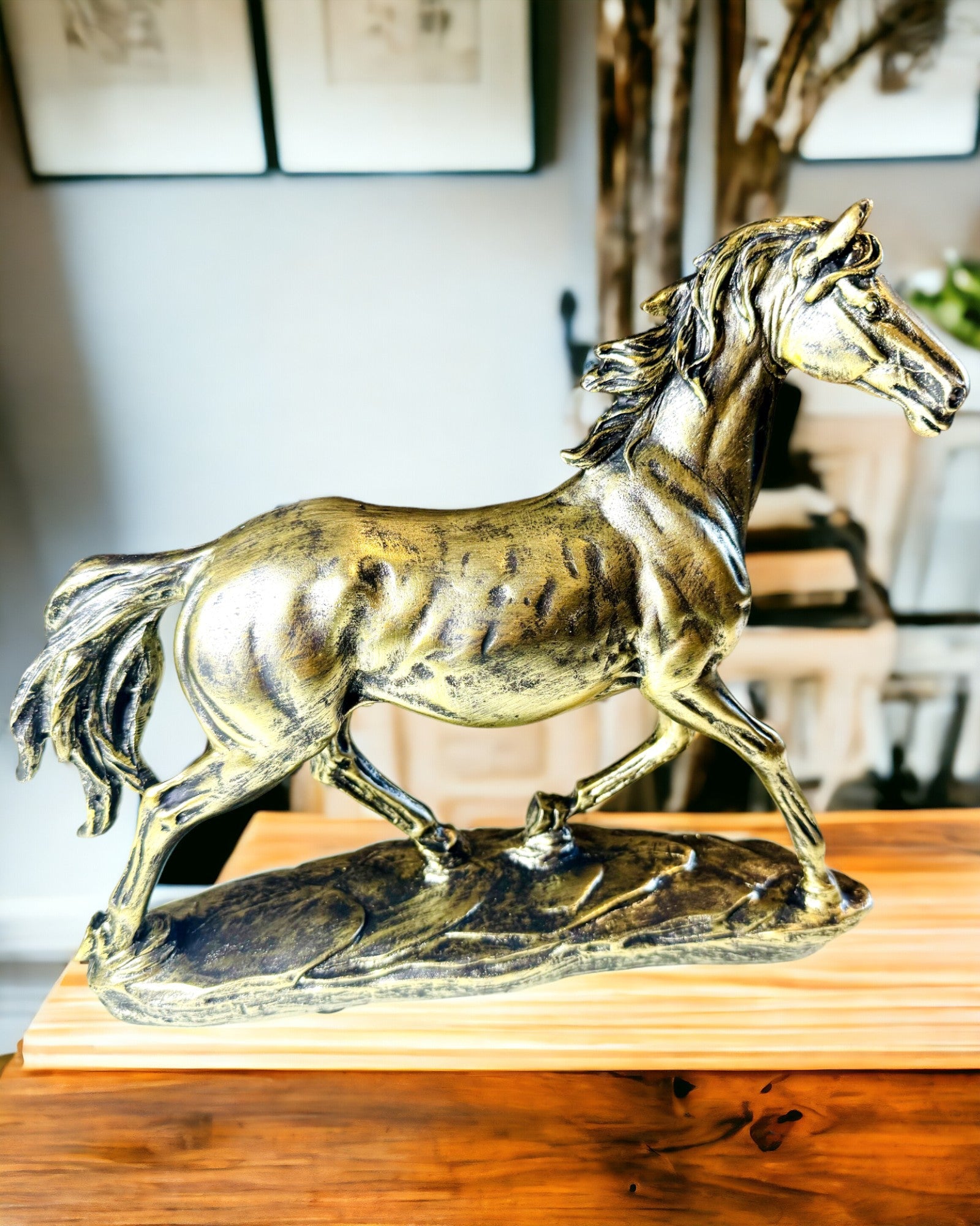 Galloping Horse Resin Figurine with Engraving Option