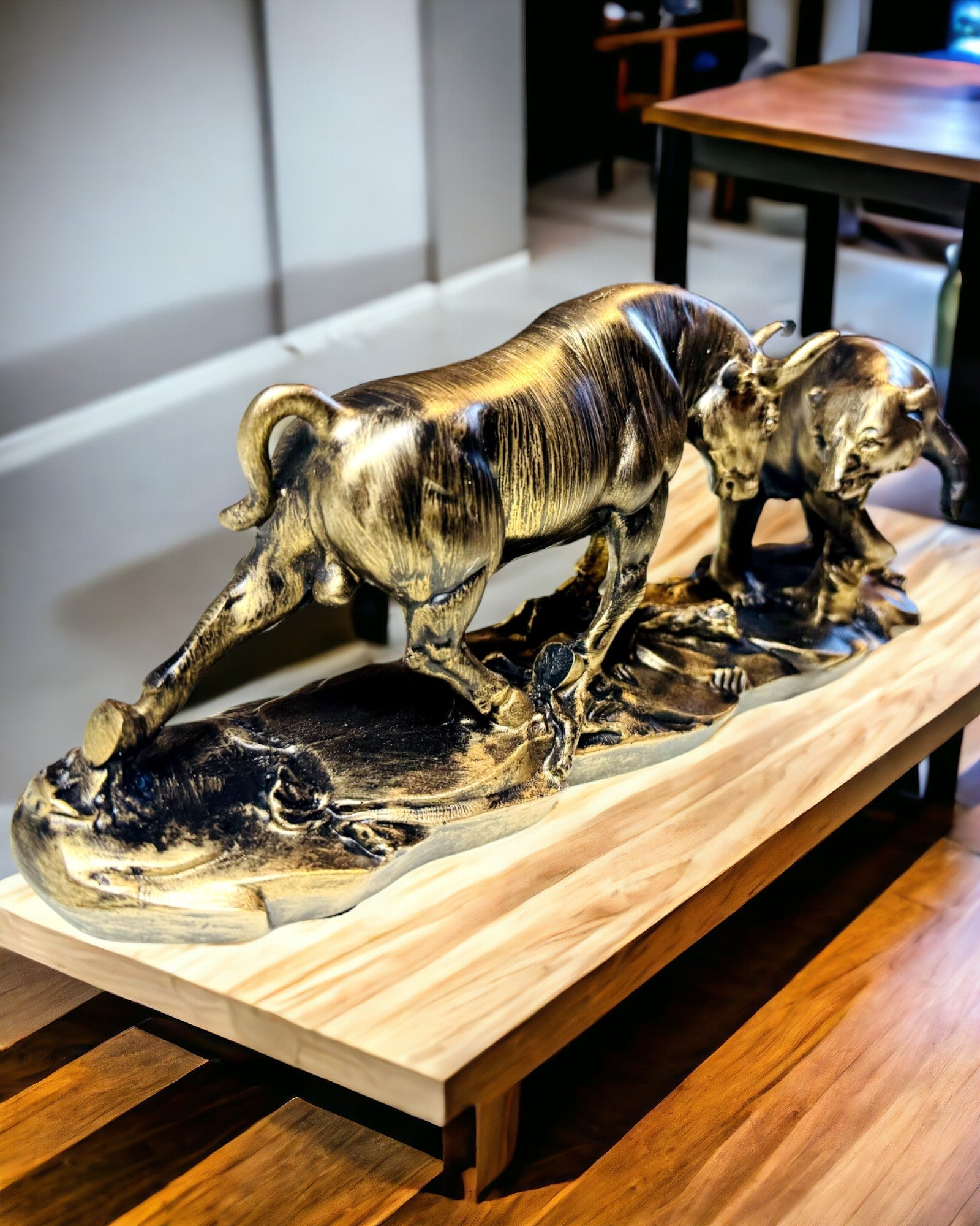 Sculpture "Two Rivals" - Bull and Bear - Symbolism of the Financial Market, Engraving Option - Copper Color