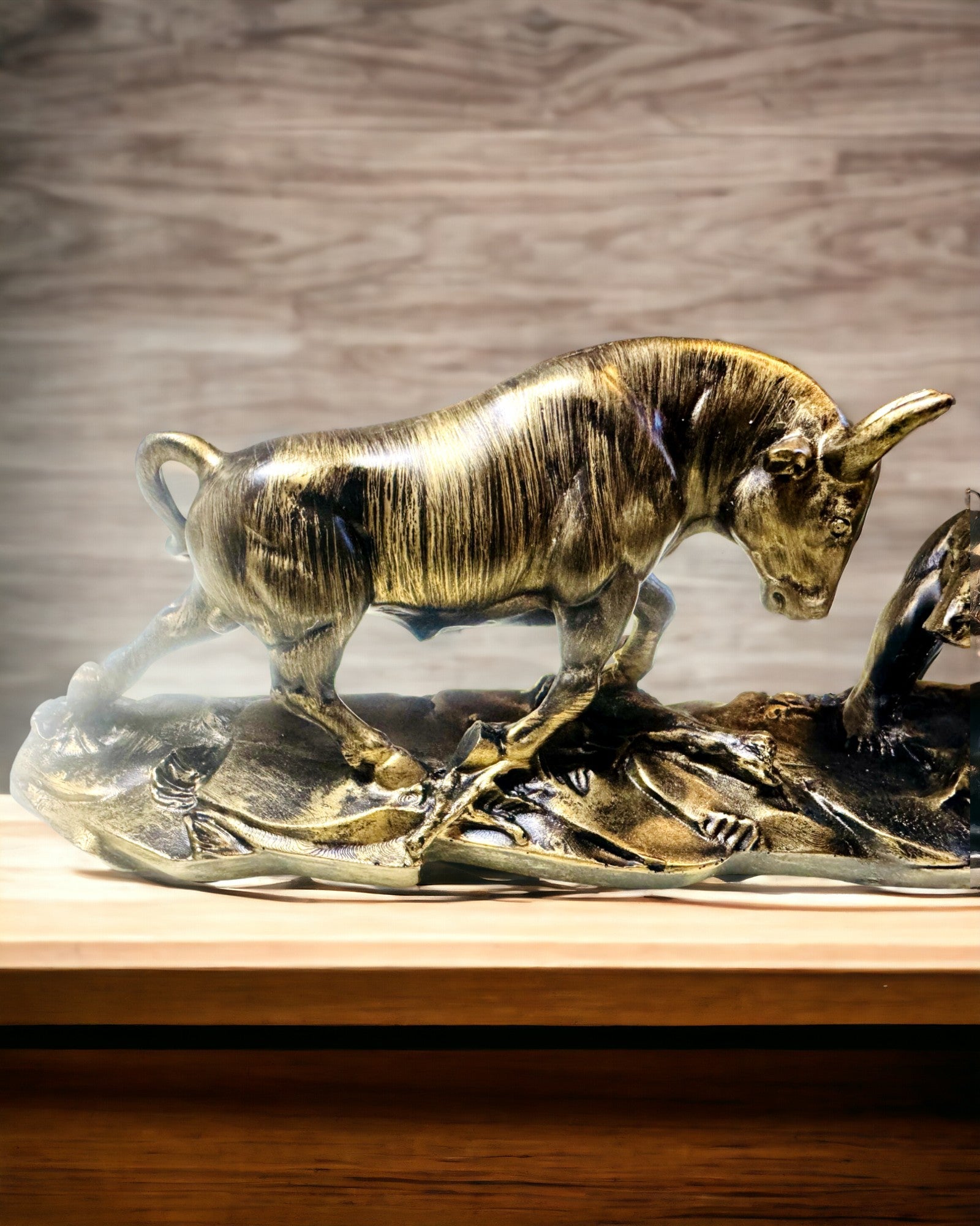 Sculpture "Two Rivals" - Bull and Bear - Symbolism of the Financial Market, Engraving Option - Copper Color