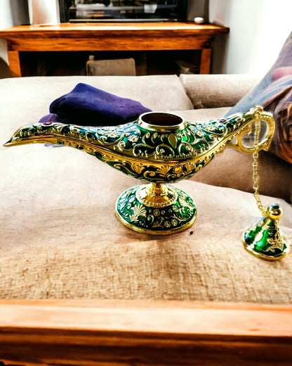 Lampe Magique d'Aladdin avec Option de Gravure - Variante Vert Foncé, entrelacé d'or