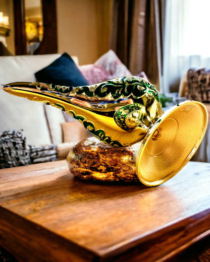 Magische Lampe von Aladdin mit Gravuroption - Variante Dunkelgrün, durchzogen mit Gold