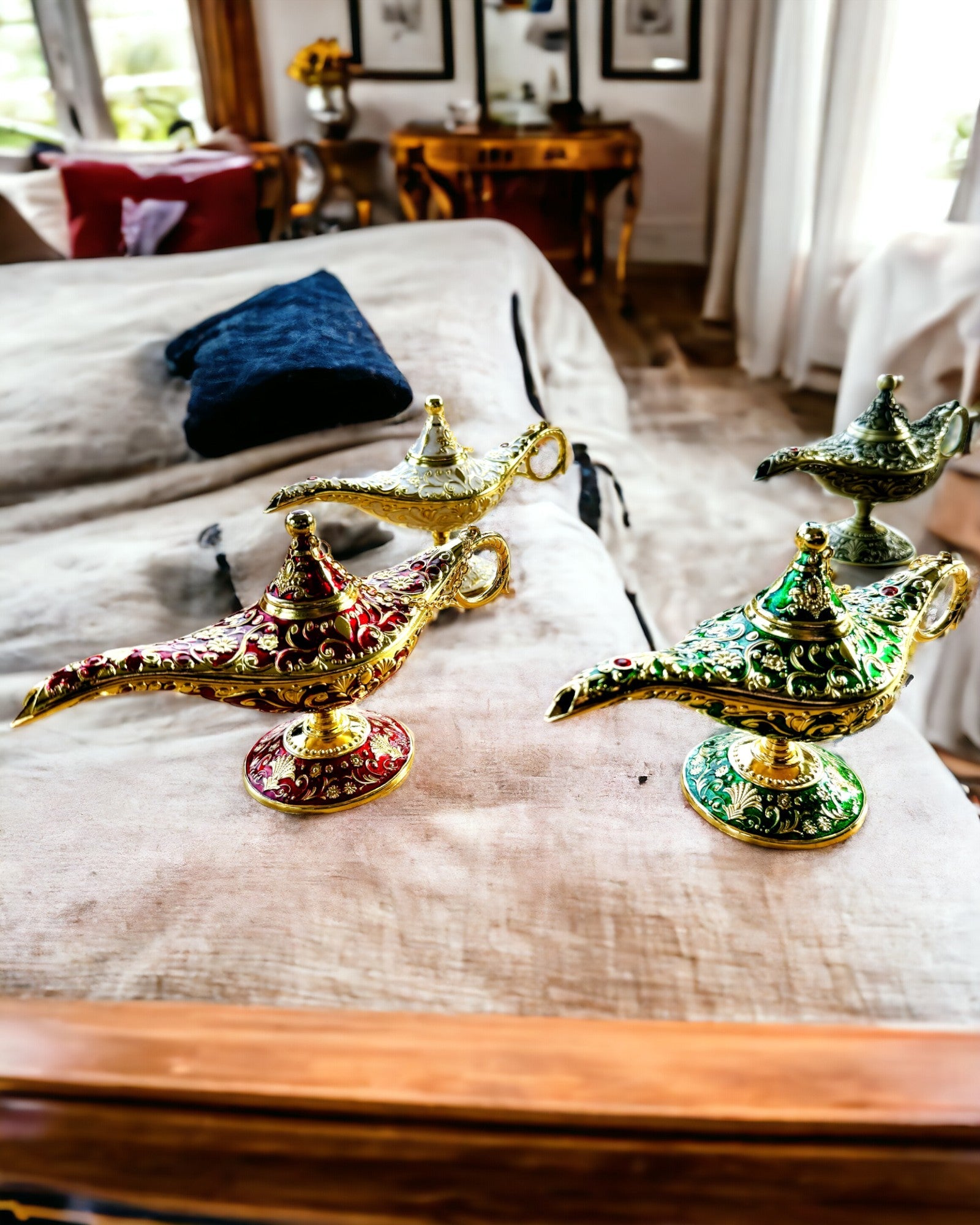 Lampe Magique d'Aladdin avec Option de Gravure - Variante Vert Foncé, entrelacé d'or