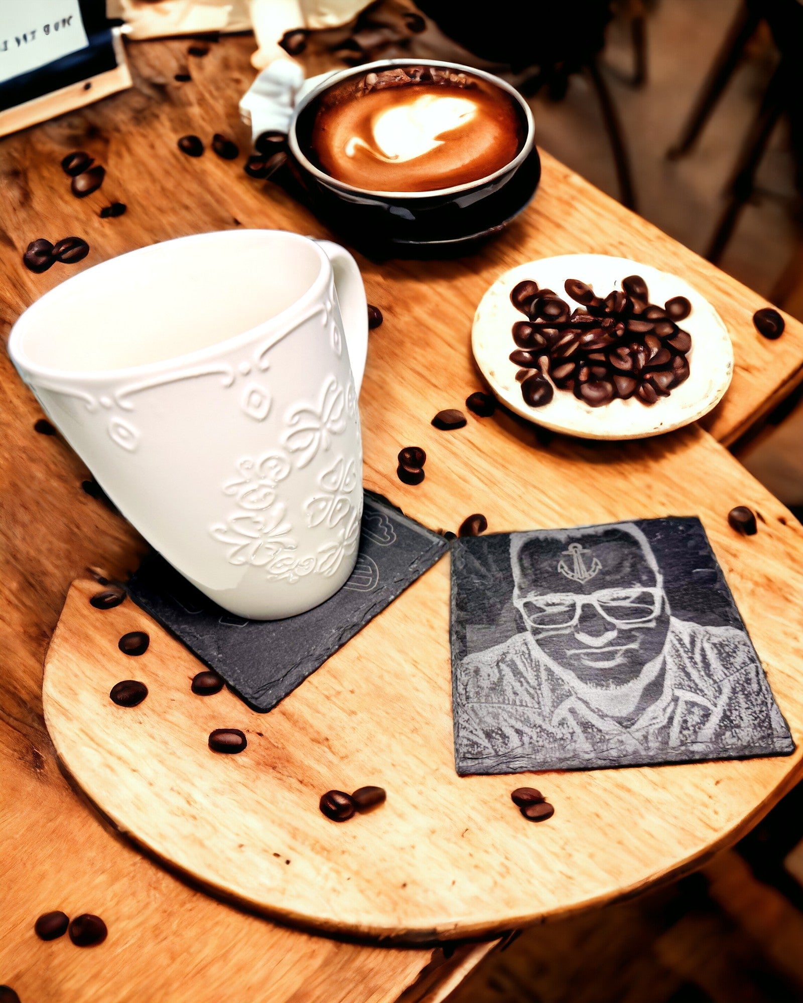 Coffee, tea coaster made of Natural Stone with Personalized Engraving – Square, circle, hexagon, 10 cm