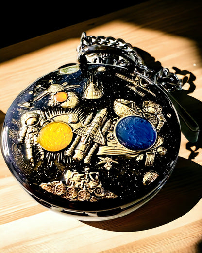 Pocket watch "Astrum Temporis" - Black frame. Customization option with engraving.