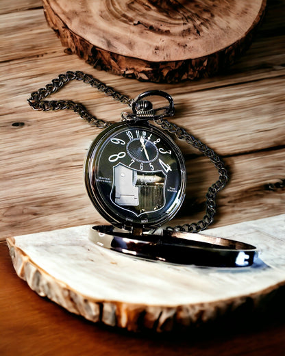 Pocket watch "Astrum Temporis" - Black frame. Customization option with engraving.